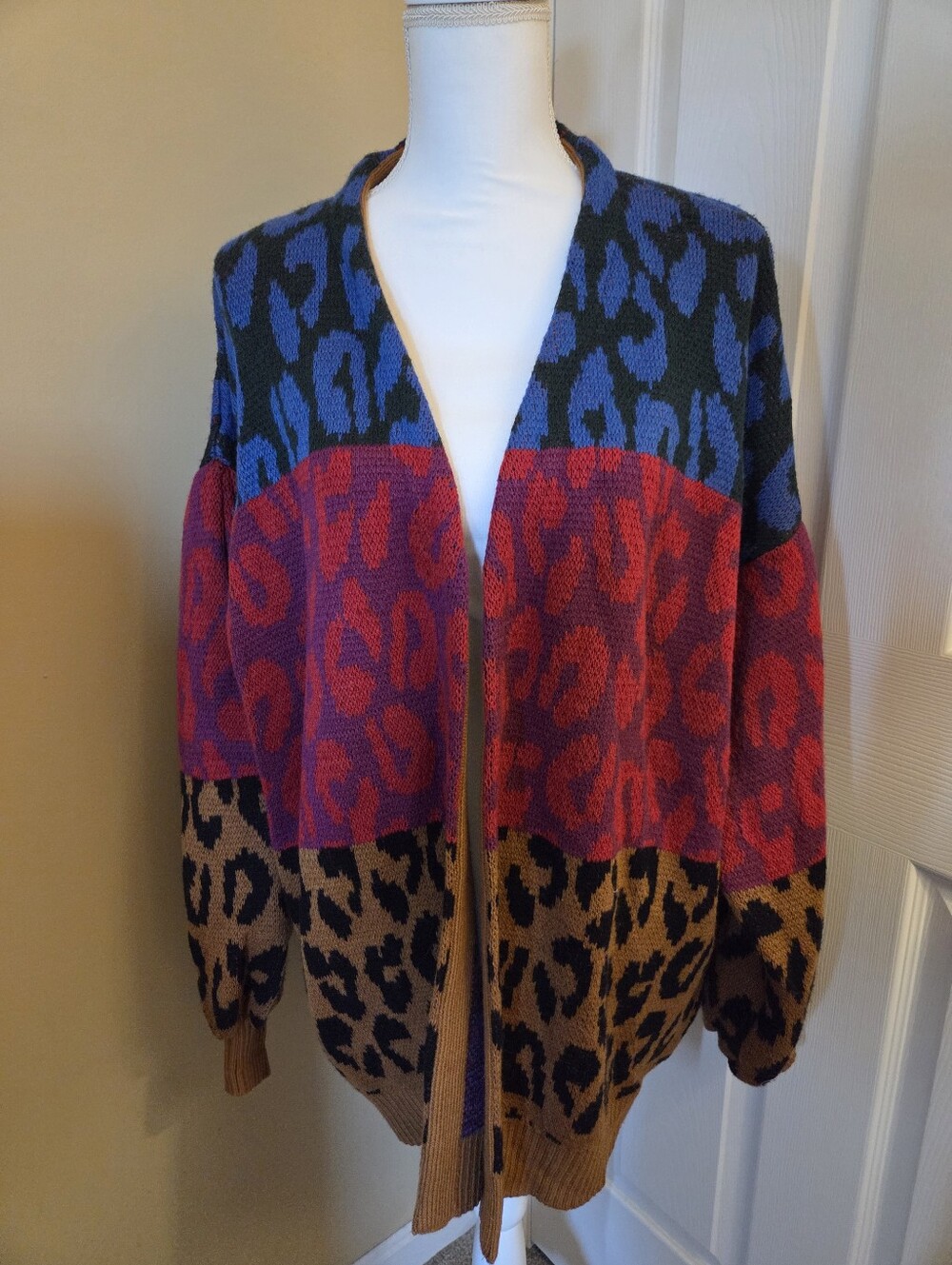 Farm Rio Mixed Leopard Open Front Cardigan